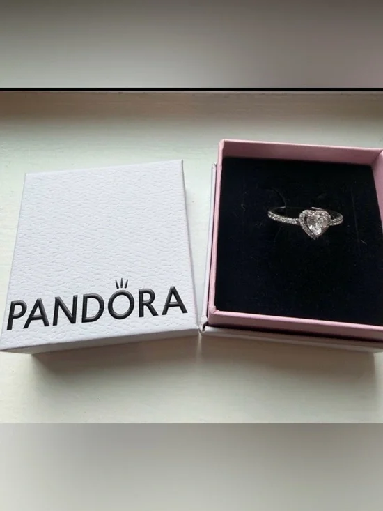 Pandora Silver Heart Ring with Clear Stones - Silver/White - Picture 1 of 2